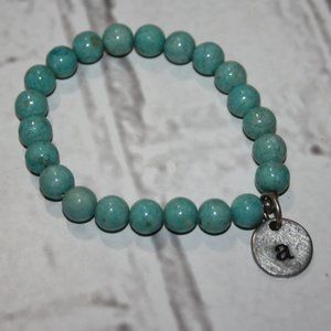 🔵🅰️ Beautiful Blue Ceramic Beaded Bracelet w/ Silver “A” Charm (7") 🅰️🔵